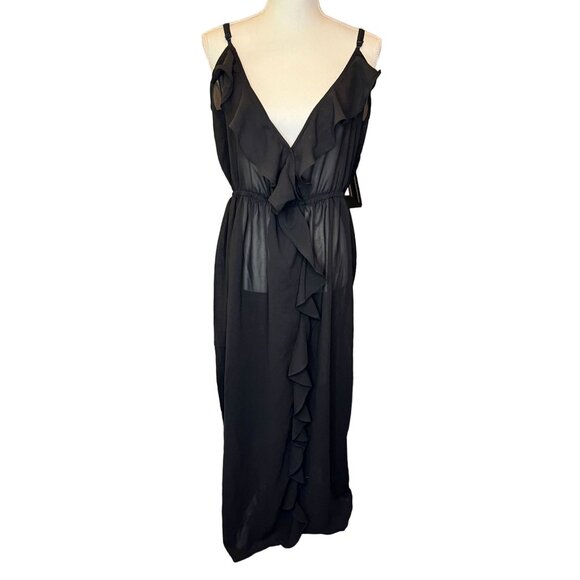 Boohoo NWT Split Maxi Beach‎ Dress L Black Womens Resort Spring Break Vacation - Picture 2 of 8